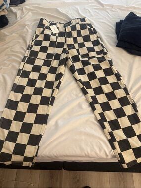 P&Co Checkerboard Straight-Leg Carpenter Pants - Black & Cream. NWT size 12 (uk)
